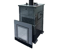 Печь банная Парма 30 Премиум в облицовке из пироксенита с боковым тоннелем